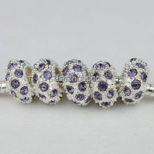 20X WHOLESALE VIOLET CRYSTAL SILVER CORE BIG HOLE BEADS
