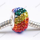 RAINBOW SWAROVSKI CRYSTAL TRUE 925 STERLING SILVER EUROPEAN CHARM BEAD 1PC