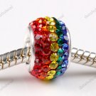 RAINBOW SWAROVSKI CRYSTAL 925 STERLING SILVER BIG HOLE EUROPEAN CHARM BEAD 1PC