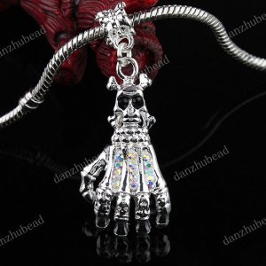 1PC CLEAR AB CRYSTAL HAND SILVER CHARM PENDANT BEAD FIT BRACELET