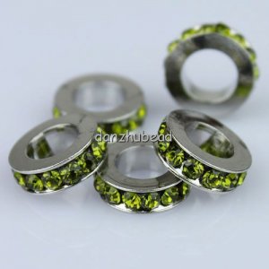5PCS OLIVE CRYSTAL 5MM HOLE SPACER EUROPE CHARM BEADS