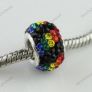 1PC BLACK RAINBOW LINE SWAROVSKI CRYSTAL TRUE 925 SILVER EUROPEAN CHARM BEAD