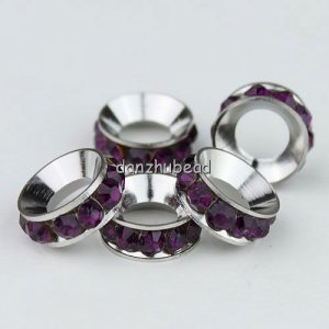 50X WHOLESALE DEEP PURPLE CRYSTAL EUROPEAN CHARM BEADS FINDINGS