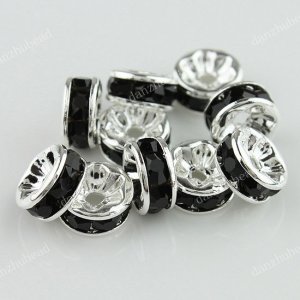 10X BLACK CRYSTAL SILVER SPACER LOOSE BEADS DIY JEWELRY FINDINGS 8MM
