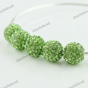 10PCS LIGHT GREEN CRYSTAL ALLOY DISCO BALL LOOSE BEADS JEWELRY FINDINGS 10MM