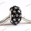 1X BLACK & CLEAR SWAROVSKI CRYSTAL 925 STERLING SILVER EUROPEAN CHARM BEAD