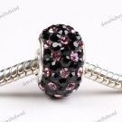 BLACK & LIGHT PURPLE SWAROVSKI CRYSTAL 925 STERLING SILVER EUROPEAN CHARM BEAD