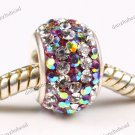 1X CLEAR & LIGHT PURPLE AB SWAROVSKI CRYSTAL 925 SILVER EUROPEAN CHARM BEAD