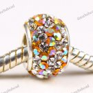 1X CLEAR & GOLDEN AB SWAROVSKI CRYSTAL 925 SILVER EUROPEAN CHARM BEAD