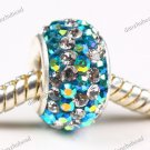 1X CLEAR & TURQUOISE AB SWAROVSKI CRYSTAL 925 SILVER EUROPEAN CHARM BEAD