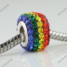 1PC RAINBOW SWAROVSKI CRYSTAL TRUE 925 SILVER SQUARE EUROPEAN CHARM BEAD