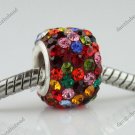 1PC MULTICOLOR SWAROVSKI CRYSTAL TRUE 925 SILVER SQUARE EUROPEAN CHARM BEAD