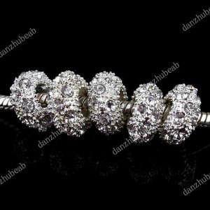 50PCS CLEAR CRYSTAL SILVER SPACER BIG HOLE CHARM BEADS FINDINGS WHOLESALE
