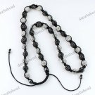 CLEAR & BLACK CRYSTAL DISCO BALL BEAD ADJUSTABLE MACRAME NECKLACE
