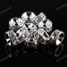 10X CLEAR AB CRYSTAL SILVER SPACER LOOSE BEADS DIY JEWELRY FINDINGS 6MM