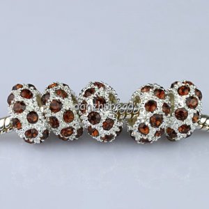 20X WHOLESALE COFFEE CRYSTAL SILVER BIG HOLE CHARM BEAD