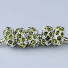 20X WHOLESALE OLIVE CRYSTAL SILVER BIG HOLE CHARM BEADS