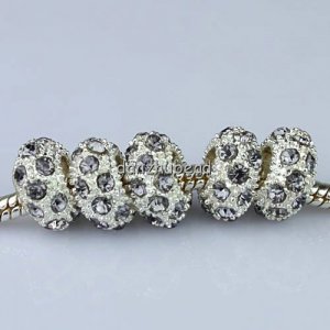 20X WHOLESALE GRAY CRYSTAL SILVER BIG HOLE CHARM BEADS