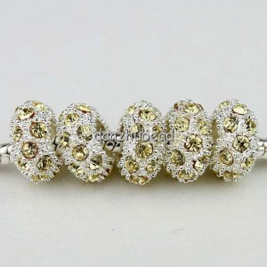 20X WHOLESALE LIGHT YELLOW CRYSTAL SILVER BIG HOLE BEAD