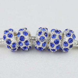20X WHOLESALE SAPPHIRE CRYSTAL SILVER BIG HOLE BEADS