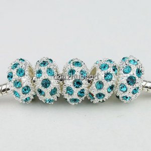 20X WHOLESALE ROYAL BLUE CRYSTAL SILVER BIG HOLE BEADS