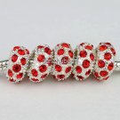 20X WHOLESALE RED CRYSTAL SILVER BIG HOLE CHARM BEADS