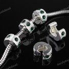 5X DARK GREEN CRYSTAL EUROPEAN SILVER STOPPER CLIP BEAD