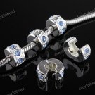 5X LIGHT BLUE CRYSTAL EUROPEAN SILVER STOPPER CLIP BEAD
