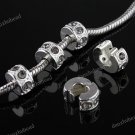 5X GRAY CRYSTAL EUROPEAN SILVER STOPPER CLIP BEADS