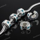 5X PEACOCK BLUE CRYSTAL EUROPEAN STOPPER CLIP BEADS