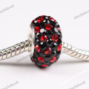 BLACK & RED SWAROVSKI CRYSTAL 925 STERLING SILVER EUROPEAN CHARM BEAD