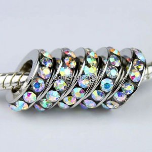 20PCS CLEAR AB CRYSTAL 5MM HOLE EUROPEAN CHARM BEADS FINDINGS