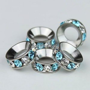 20X WHOLESALE CLEAR OCEAN BLUE CRYSTAL EUROPEAN BIG HOLE CHARM BEADS FINDINGS