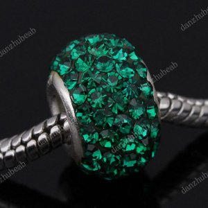 TRUE SILVER DEEP GREEN SWAROVSKI CRYSTAL EUROPEAN BEAD