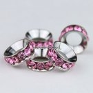 50X WHOLESALE LOTS PINK CRYSTAL EUROPEAN CHARM BEADS FINDINGS