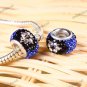 SAPPHIRE & FLOWER SWAROVSKI CRYSTAL AUTHENTIC 925 SILVER EUROPEAN CHARM BEAD