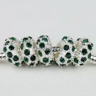 5X DEEP GREEN CRYSTAL SILVER SPACER CHARM BEADS 6X11MM