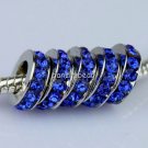 50PCS SAPPHIRE BLUE CRYSTAL 5MM HOLE EUROPEAN CHARM BEADS FINDINGS WHOLESALE