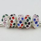 5X MULTICOLOR CRYSTAL SILVER SPACER CHARM BEADS 11MM