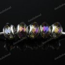5X OLIVE AB FACETED CRYSTAL GLASS BIG HOLE EUROPEAN BEADS FINDINGS