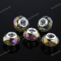 5X OLIVE AB FACETED CRYSTAL GLASS BIG HOLE EUROPEAN BEADS FINDINGS
