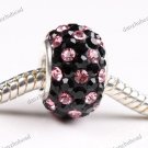 1X BLACK & PINK SWAROVSKI CRYSTAL 925 STERLING SILVER EUROPEAN CHARM BEAD