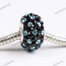 1X BLACK & OCEAN BLUE SWAROVSKI CRYSTAL 925 STERLING SILVER EUROPEAN CHARM BEAD