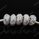 50X CLEAR AB CRYSTAL SILVER SPACER BIG HOLE CHARM BEADS FINDINGS WHOLESALE LOT