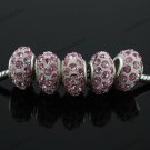 10X PINK CRYSTAL RESIN EUROPEAN CHARM BEADS FINDINGS