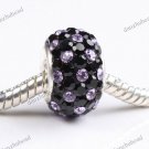 BLACK & VIOLET SWAROVSKI CRYSTAL 925 STERLING SILVER EUROPEAN CHARM BEAD