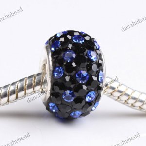 BLACK & SAPPHIRE BLUE SWAROVSKI CRYSTAL 925 STERLING SILVER EUROPEAN CHARM BEAD