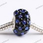BLACK & SAPPHIRE BLUE SWAROVSKI CRYSTAL 925 STERLING SILVER EUROPEAN CHARM BEAD