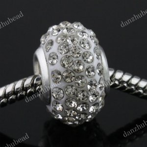 10X CLEAR CRYSTAL BIG HOLE RESIN EUROPEAN WHITE CHARM BEAD FINDINGS FIT BRACELET