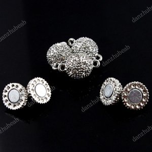50X CLEAR CRYSTAL 18KGP MAGNETIC ROUND BALL CLASP FINDINGS WHOLESALE 12MM